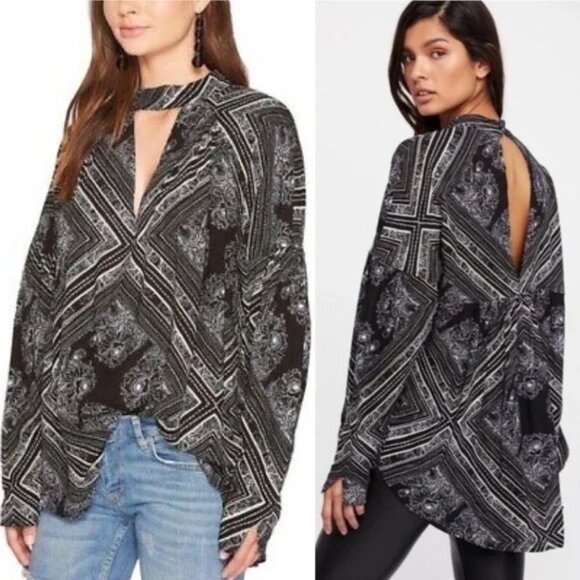 Free People Black Walking on a Dream Tunic Blouse Size S - Picture 3 of 14